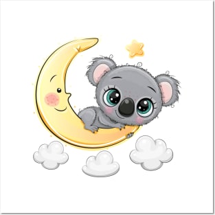 Cute Koala bear on the moon Posters and Art